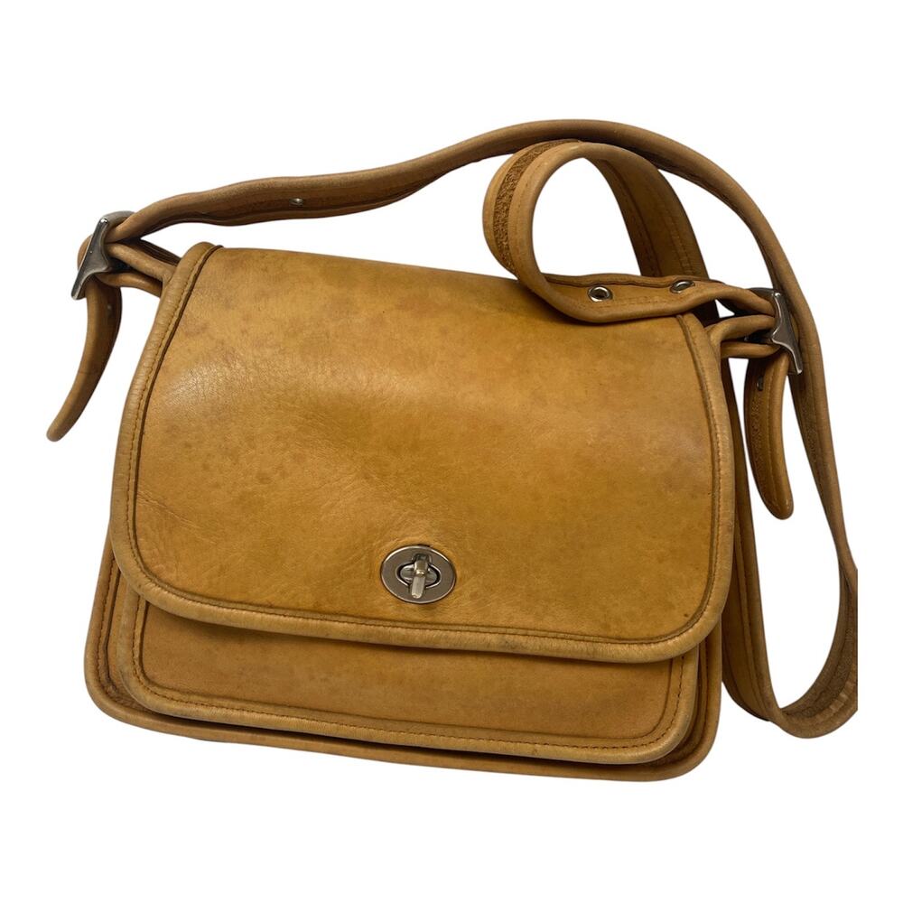 VTG Coach Ramblers Legacy Camel Leather Bag 9061 Nickel Hardware Turn Lock Close